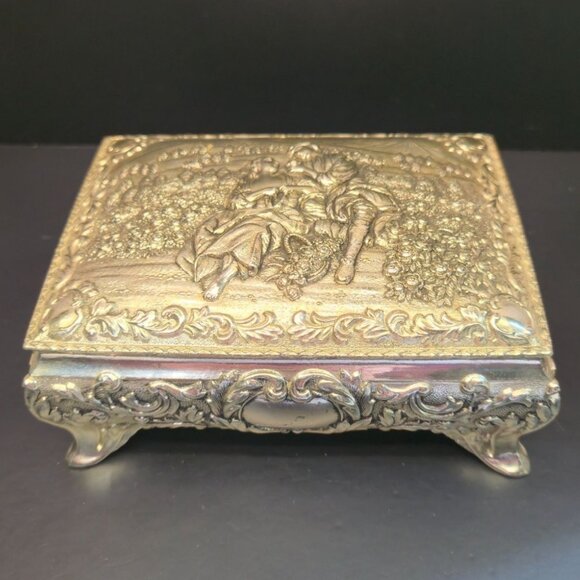 Vintage Jewelry Box Romantic Embossed courting Floral Detail Ornate Trinket Box - Picture 3 of 14